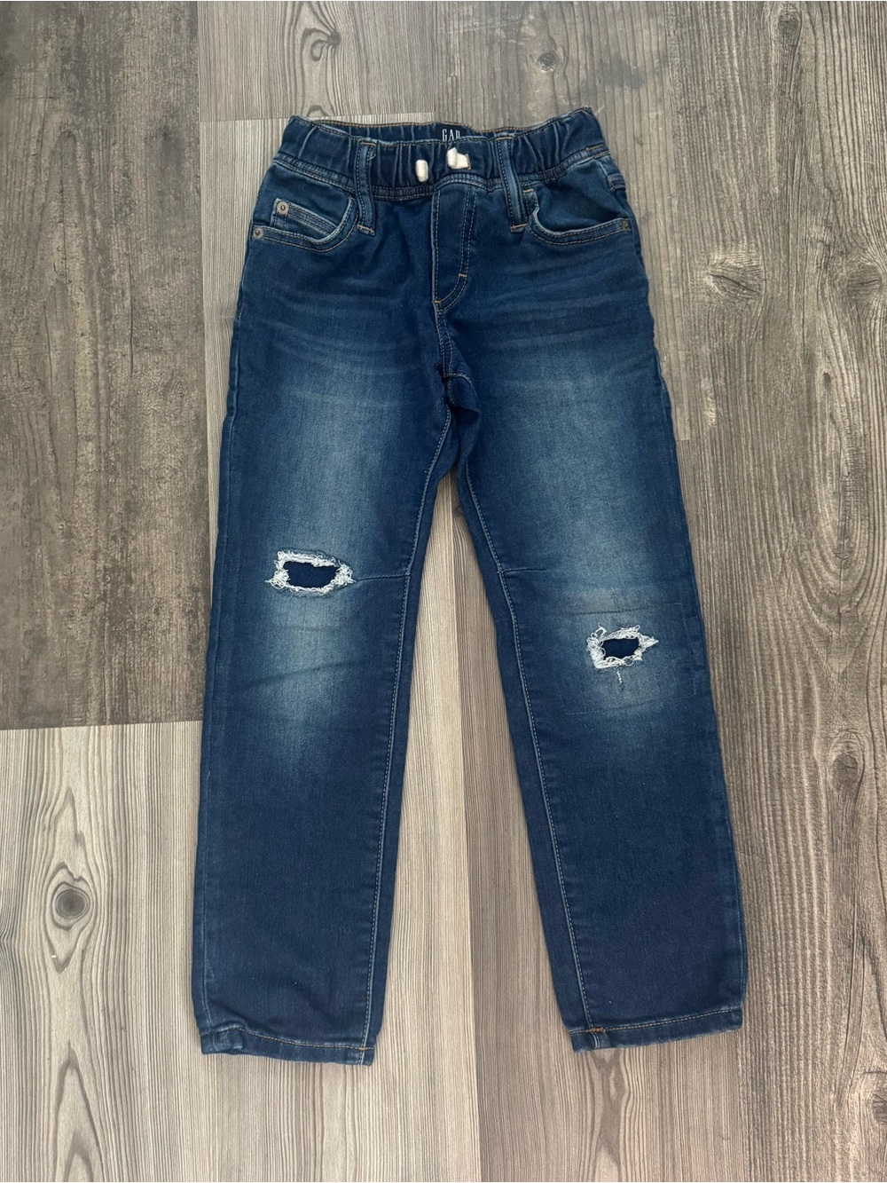 GAP Kids Slim Stretch Straight Dark Blue Distressed Jeans